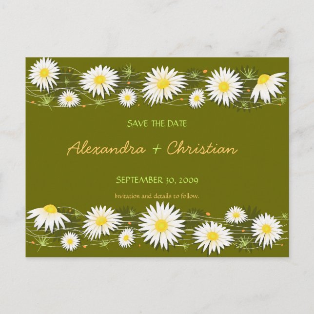 Daisies Save the Date Wedding Announcement 2 Card Ankündigungspostkarte (Vorderseite)