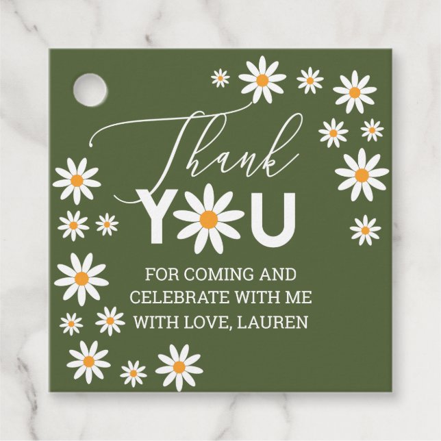 Daisies Thank you tags green Geschenkanhänger (Vorderseite)