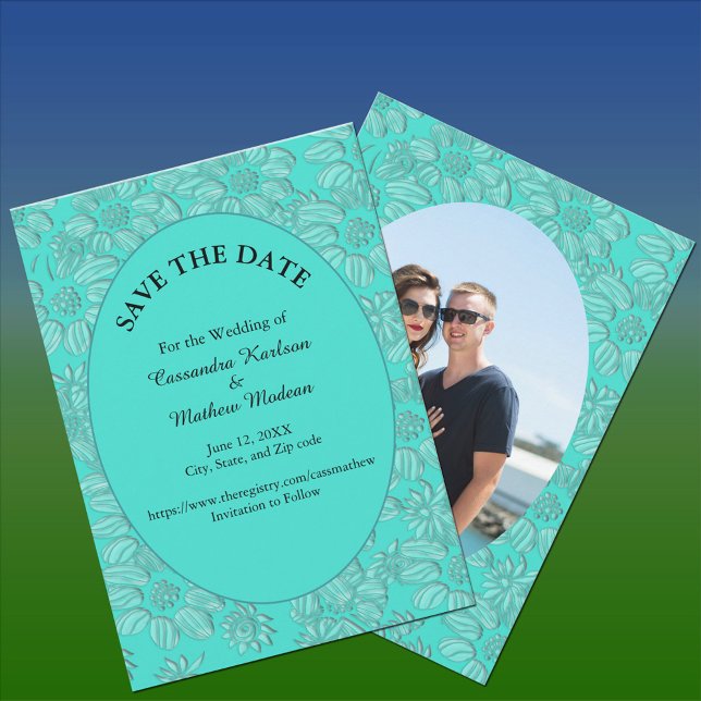 Daisies Turquoise Save the Date & Foto Card (Daisies Turquoise Save the Date & Photo Card)