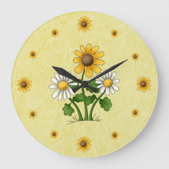 Daisies Wall Clock Große Wanduhr (Vorderseite)