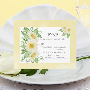 Daisies Watercolor Floral Script Wedding RSVP Karte