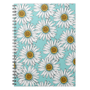 Daisies White Blume auf Blue Vintag Seamless Pat Notizblock