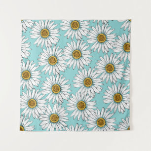 Daisies White Blume auf Blue Vintag Seamless Pat Wandteppich