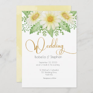 Daisies White Yellow Floral Script Wedding Einladu Einladung