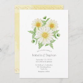 Daisies White Yellow Floral Script Wedding Einladu Einladung