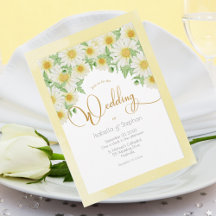 Daisies White Yellow Floral Script Wedding Einladu