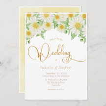Daisies White Yellow Floral Script Wedding
