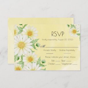 Daisies White Yellow Floral Script Wedding RSVP Karte