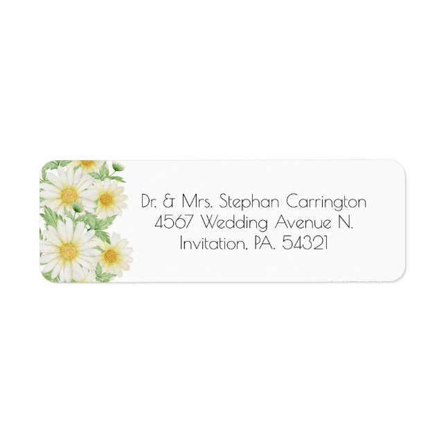 Daisies White Yellow Floral Typografy Address Labr (Vorne)