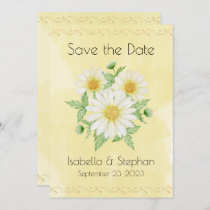 Daisies White Yellow Floral Typografy Rett Save The Date