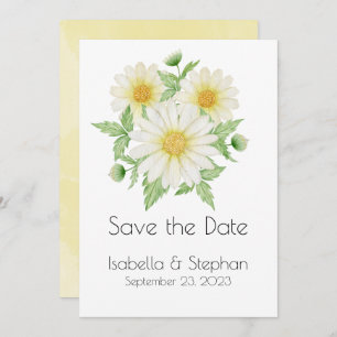 Daisies White Yellow Floral Typografy Save The Date