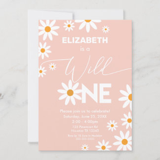 Daisies Wild One Birthday Party pink invitation Einladung
