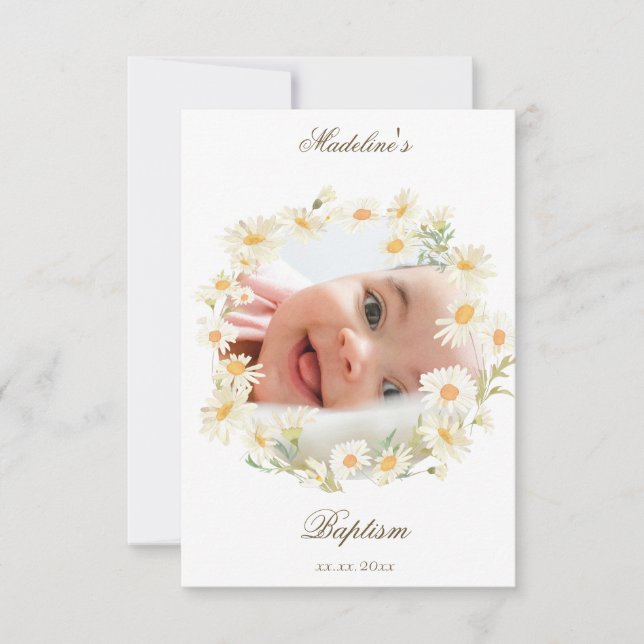 daisies wreath Baptism small thank you card  Einladung (Vorderseite)