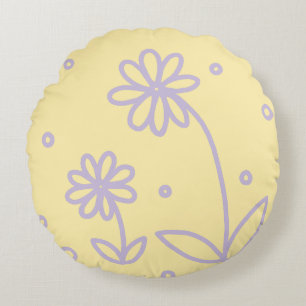Daisis and Dots 2 - Pastellgelb und Lila Rundes Kissen