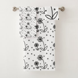 Daisis and Dots 2 - Schwarz und Weiß Badhandtuch Set