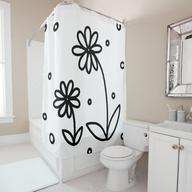 Daisis and Dots 2 - Schwarz und Weiß Duschvorhang (Beispiel)