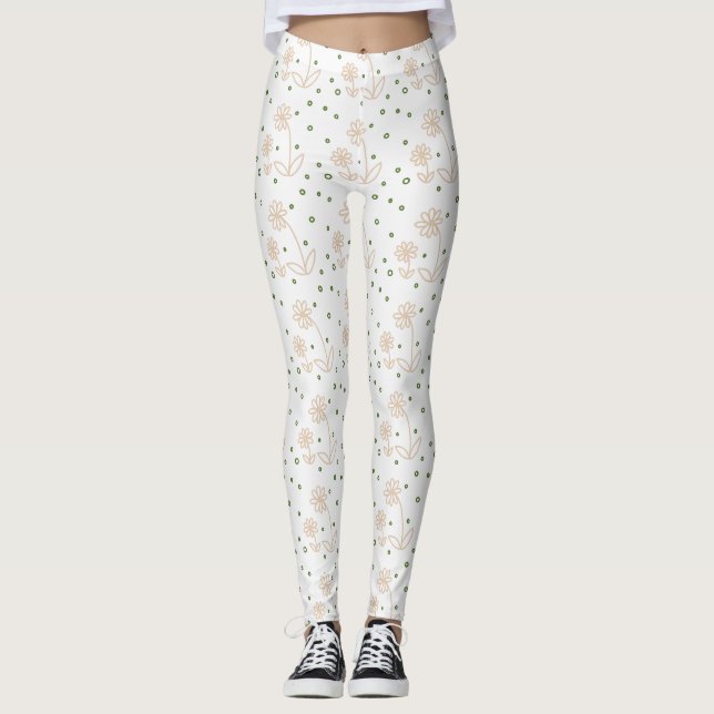 Daisis and Dots 2 - White, Sand und Palm Green Leggings (Vorderseite)