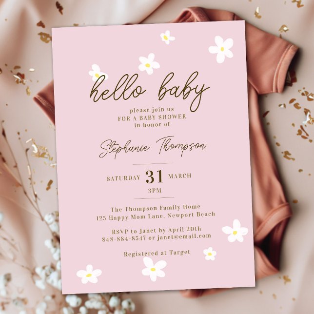 Daisis Hello Baby Spring Pink Boho Girl Dusche Einladung (Von Creator hochgeladen)