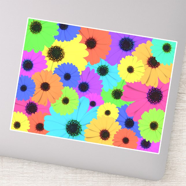 Daisis oder Marigolds farbenfrohe psychedelische M Aufkleber (Colorful Psychedelic Daisy Floral Pattern. Sticker)