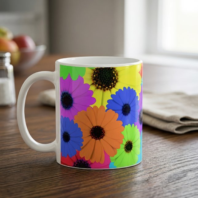 Daisis oder Marigolds farbenfrohe psychedelische M Kaffeetasse (Colorful Psychedelic Daisy Floral Pattern. Coffee Mug)