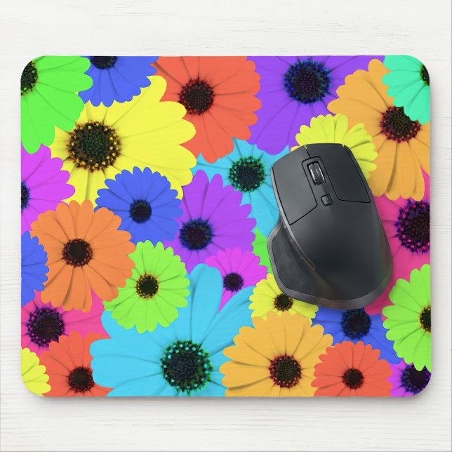 Daisis oder Marigolds farbenfrohe psychedelische M Mousepad (Colorful Psychedelic Daisy Floral Pattern. Mouse Pad)