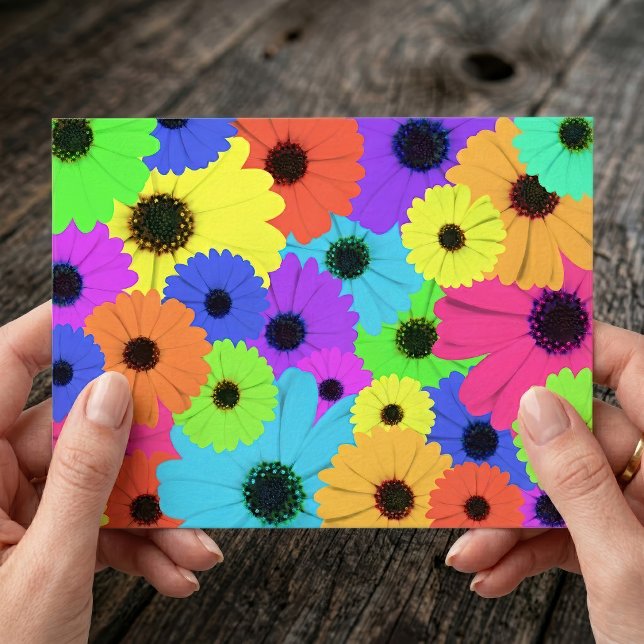 Daisis oder Marigolds farbenfrohe psychedelische M Postkarte (Colorful Psychedelic Daisy Floral Pattern. Postcard)