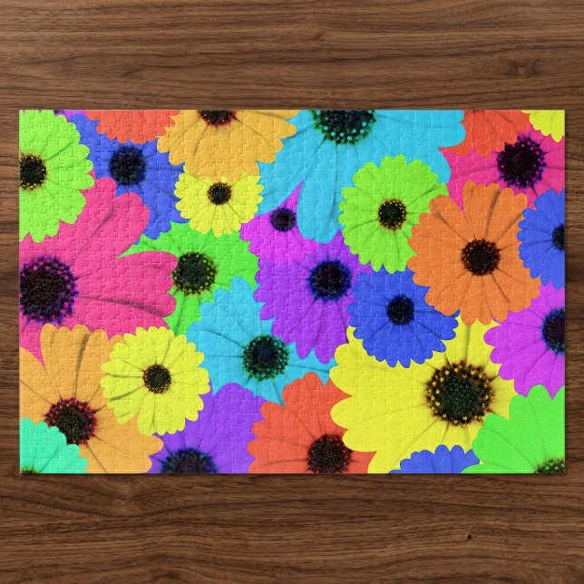 Daisis oder Marigolds farbenfrohe psychedelische M Puzzle (Colorful Psychedelic Daisy Floral Pattern. Jigsaw Puzzle)