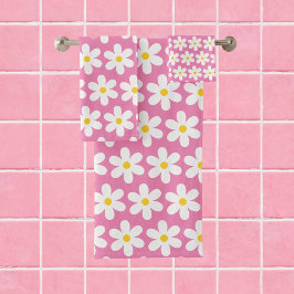 Daisis Retro Blumenmuster Weiß Rosa Badhandtuch Set