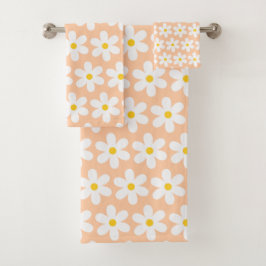 Daisis Retro Blumenmuster Weißer Pfirsich Badhandtuch Set