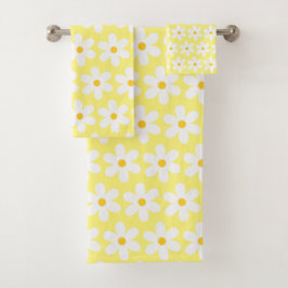 Daisis Retro Floral Muster weiß gelb Badhandtuch Set