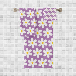 Daisis Retro Floral Muster Weiß Lila Badhandtuch Set