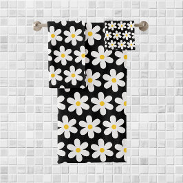 Daisis Retro Floral Muster weiß Schwarz Badhandtuch Set