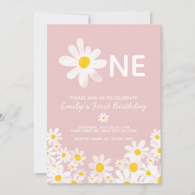 Daisy 1. Baby Girl zum Geburtstag Einladung (Vorderseite)