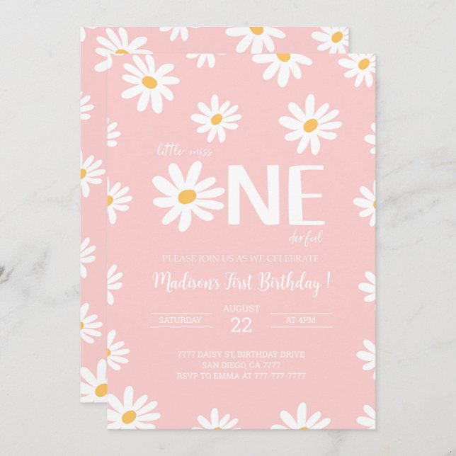 Daisy 1. Geburtstag Einladung (Vorne/Hinten)