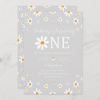 Daisy 1. Geburtstag Gray Einladung