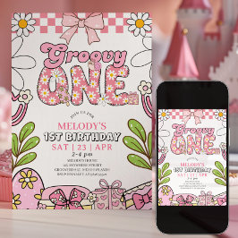 Daisy 1. Geburtstag Pink Retro-Geburtstagseinladun Einladung