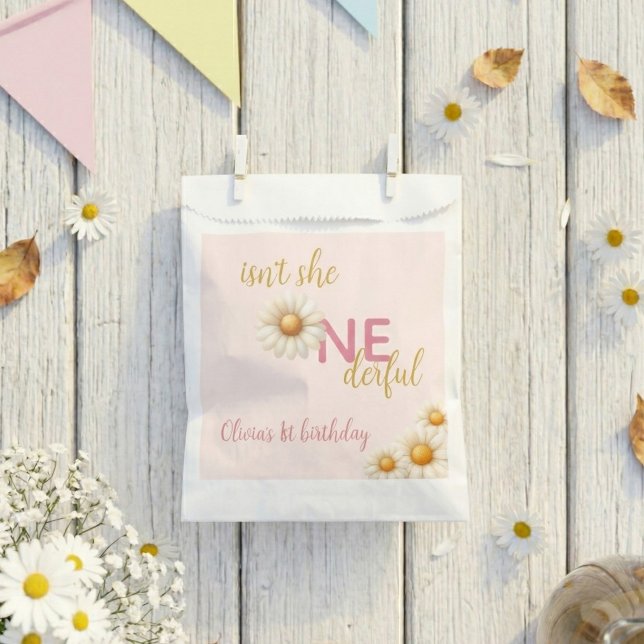 Daisy 1st Birthday Isn't She ONEderful Pink Boho Geschenktütchen (Daisy 1st Birthday Isn't She ONEderful Pink Boho Favor Bag)