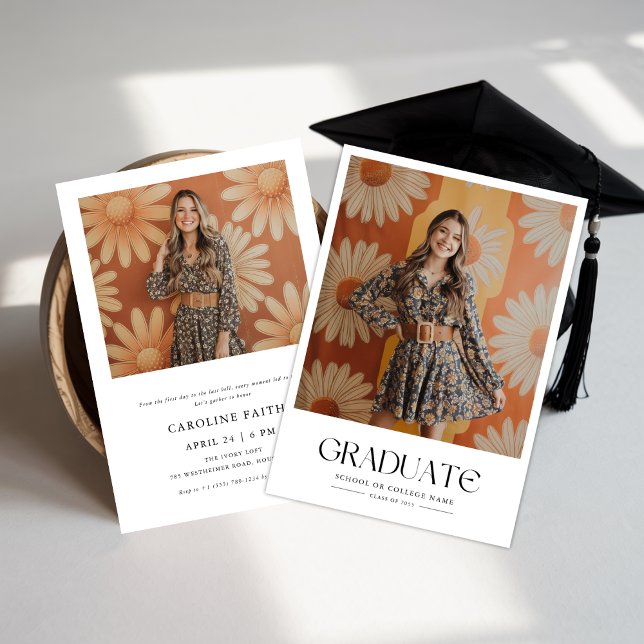 Daisy 2 Foto Minimalistisch 60er Retro Abschluss Einladung (Von Creator hochgeladen)