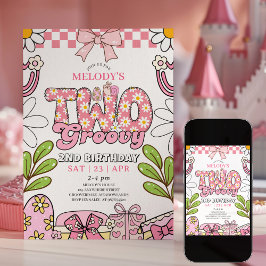 Daisy 2. Geburtstag Pink Retro Geburtstagseinladun Einladung