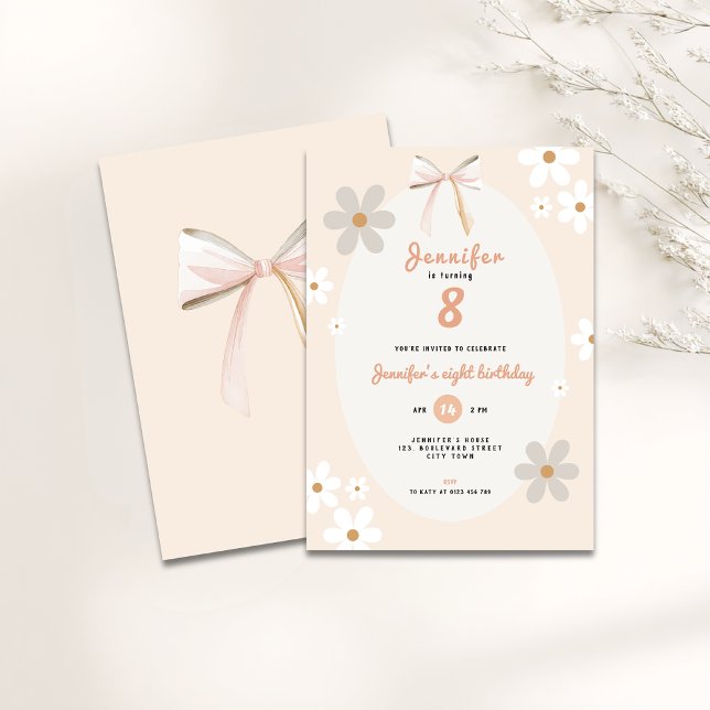 Daisy 8th Birthday Floral Invitation for Girls Einladung (floral daisy 8th birthday invitation for girls)