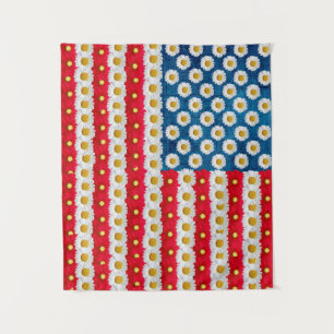 Daisy American Flag Red White Blue Floral Tapestes Wandteppich