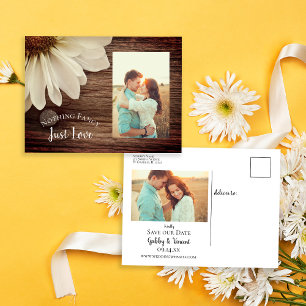 Daisy and Barn Wood Country Wedding Save the Date Ankündigungspostkarte