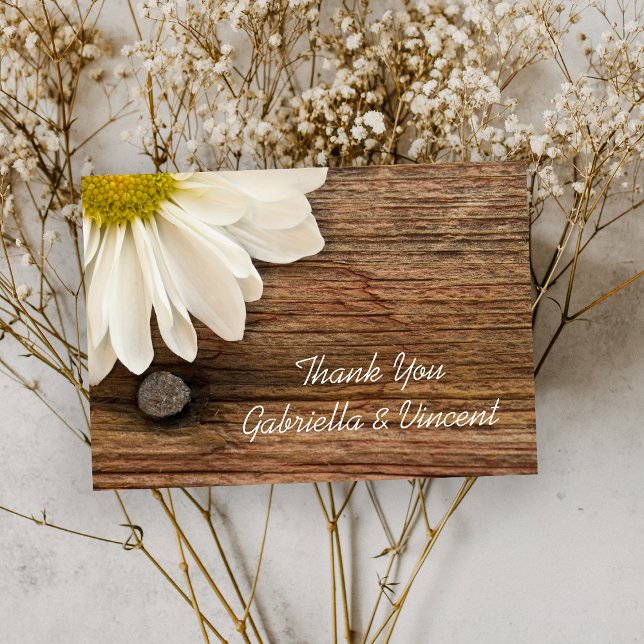Daisy and Barn Wood Country Wedding Vielen Dank Dankeskarte (Von Creator hochgeladen)