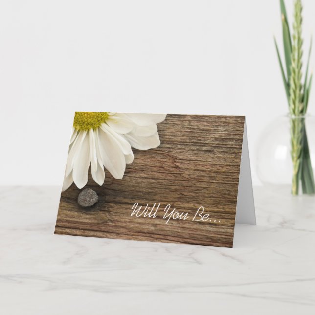 Daisy and Barn Wood wirst du meine Bridesmaid sein Einladung (Vorderseite)