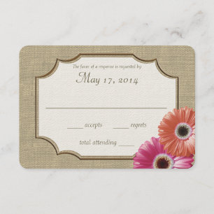 Daisy and Burlap Coral and Pink Reply RSVP Karte