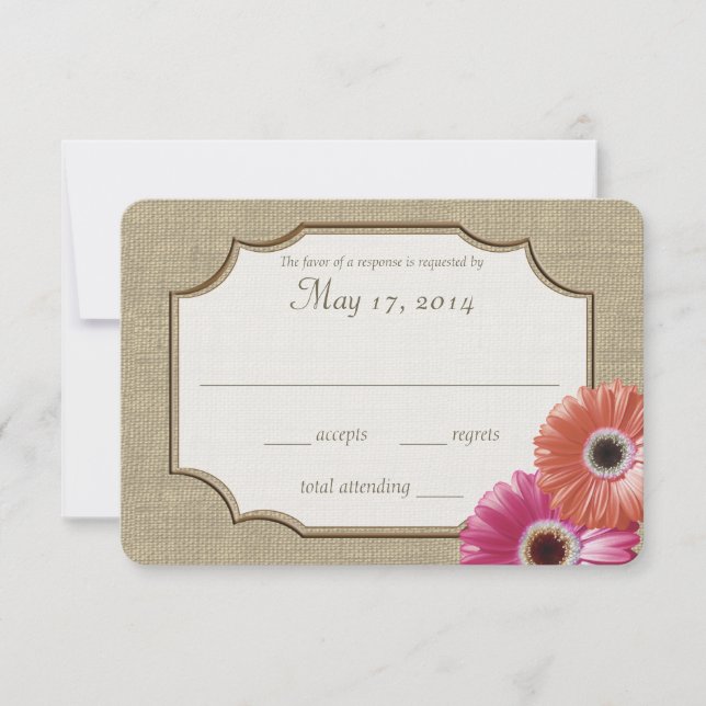 Daisy and Burlap Coral and Pink Reply RSVP Karte (Vorderseite)