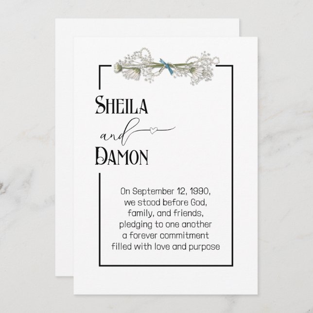 Daisy and Pearls Bouquet Wedding Vow Renewal  Einladung (Vorne/Hinten)