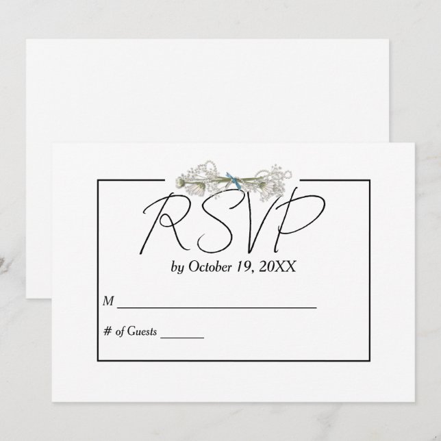Daisy and Pearls RSVP Wedding  Einladung (Vorne/Hinten)