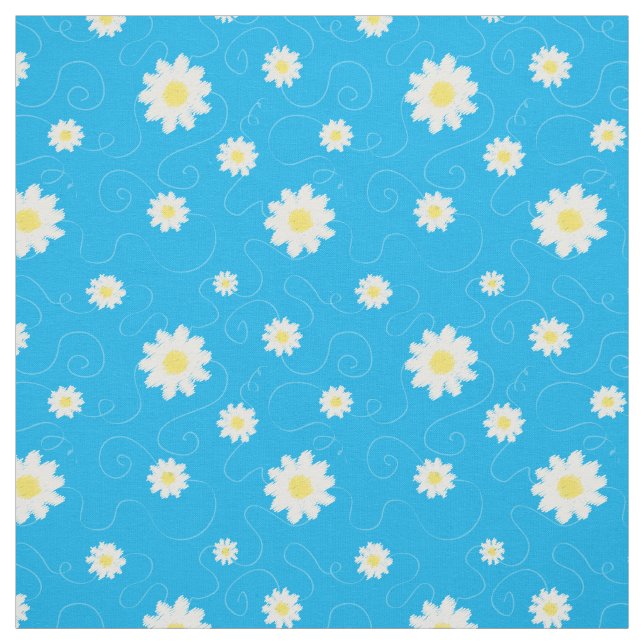 Daisy and Swirl Blue White Floral Pattern Stoff (Muster)