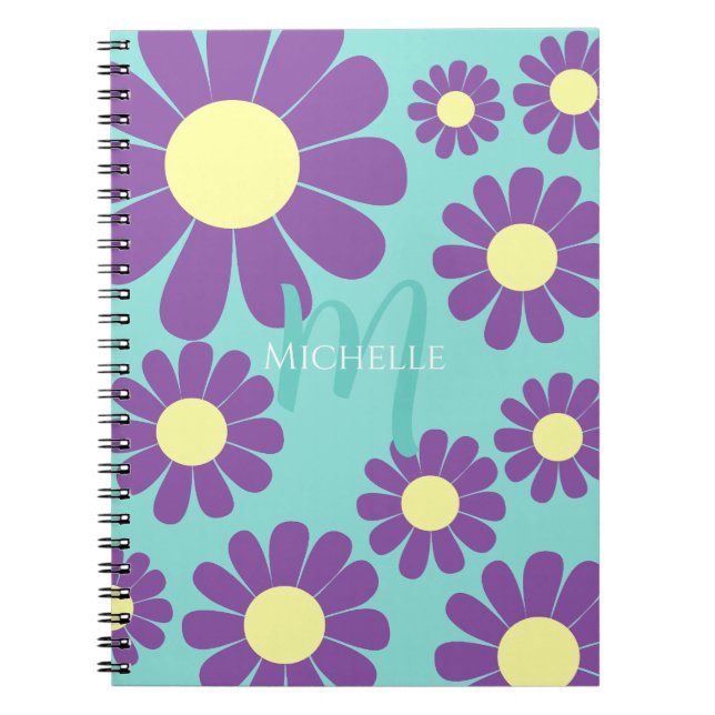 Daisy Aquamarin Lila Monogram Notizblock (Vorderseite)